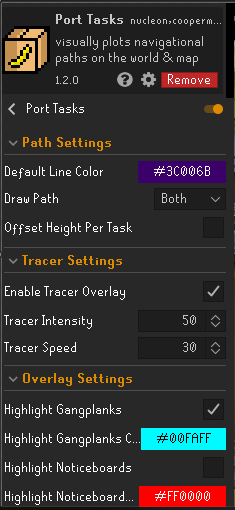 Port Task plugin highlighting shortest path